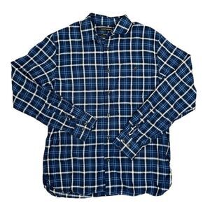 Banana Republic Untucked Slim Fit Crinkle Light Flannel Button Front Blue Medium